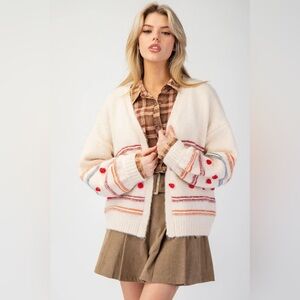 Easel Cream Colorful Cardigan Size Medium